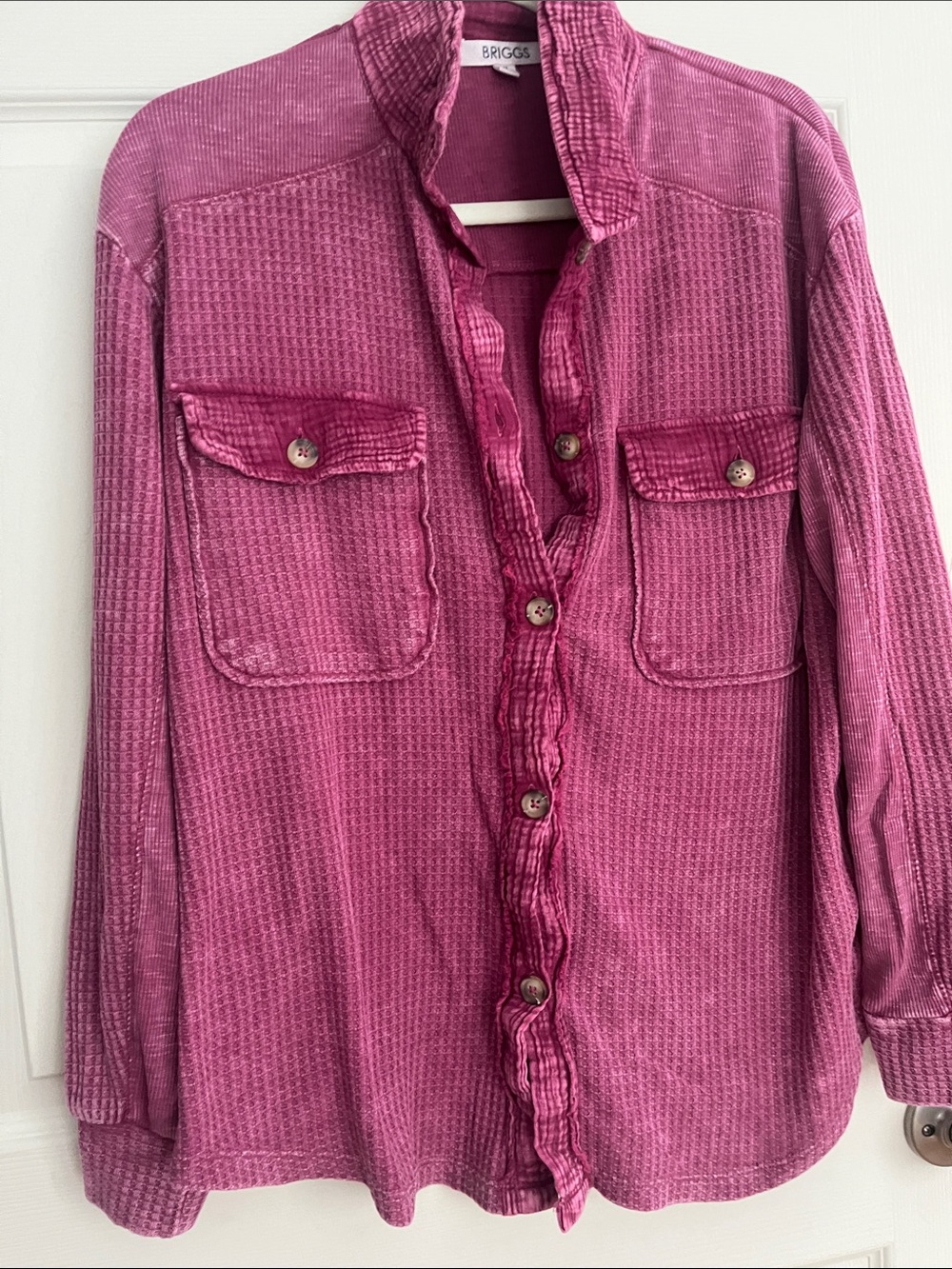 Briggs New York Womens Magenta Vintage Waffle-Knit Button-Front Shirt
